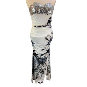 Medium Angel Fashion Women's Strapless Sequin Bodice New Butterfly Print Dress
